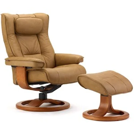 Large Contemporary Recliner and Ottoman with Head Rest